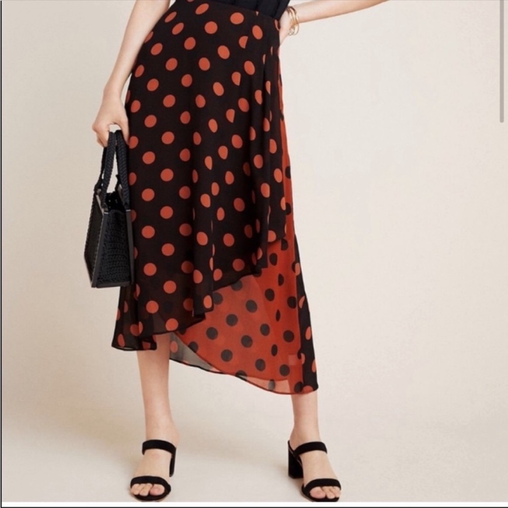 Anthropologie polka dot midi wrap style skirt